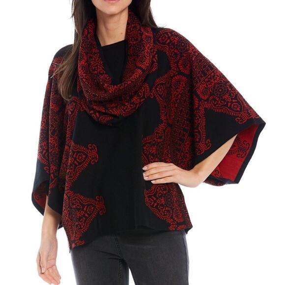 John Mark Persian Border Print 3/4 Sleeve Kimono Sweater Cowl Scarf Size L/X - Picture 1 of 8